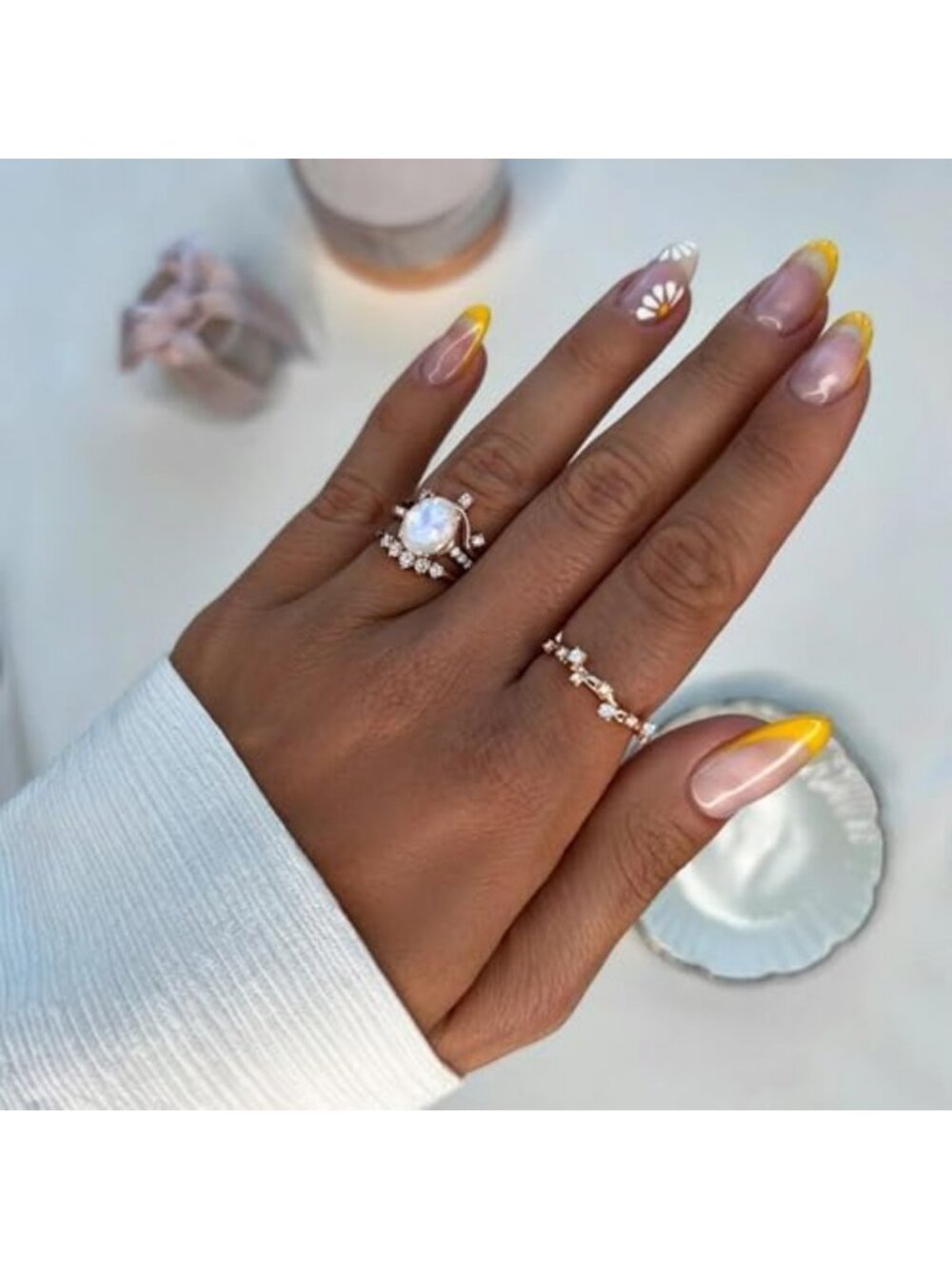 Rainbow Moonstone, Black Obsidian & Rose Quartz Rings - Boho Chic Jewelry for - Picture 6 of 6